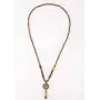 Handcrafted Wood Bead, Polymer Clay Embedded Metal Pendant Necklace With Turquoise Stone Drop