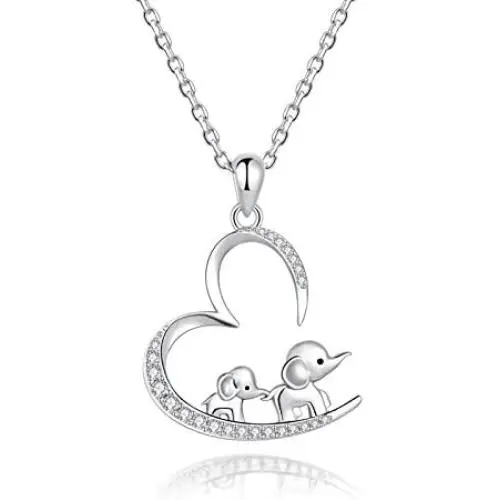 925 Sterling Silver Lucky Elephant Mother Daughter Open Heart Pendant Necklace Jewelry Gift for Women Girls Mom