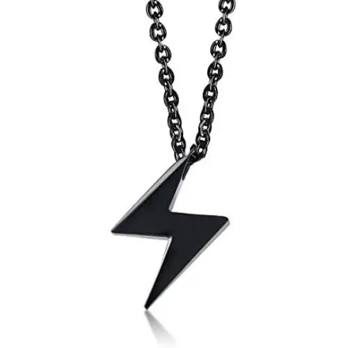 BEANS Stainless Steel Classic Vintage Antique Lightning Bolt Pendant Necklace for Men Women,Free Chain 20 Inches
