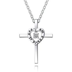 JXJL Sterling Silver Cross Pendant Necklace Gift for Girls Kids Religious Jewelry-I am a Child of God Dancing Cross Pendant