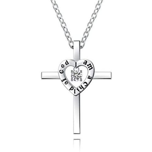 JXJL Sterling Silver Cross Pendant Necklace Gift for Girls Kids Religious Jewelry-I am a Child of God Dancing Cross Pendant