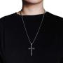 Gospelle Cross Necklace Silvery Retro Carving Flowers Stainless Steel Pendant