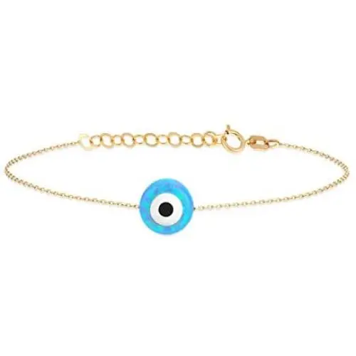 GELIN 14k Solid Gold Opal Evil Eye Bangle Bracelet | Evil Eye Jewelry for Women