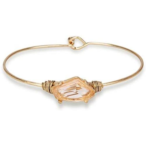 Handmade Bangle Bracelet in Gold with Crystal Gemstone (Champagne Color)