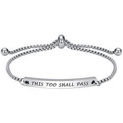 Inspirational Faith Bracelet-This Too Shall Pass- Adjustable Cuff Jewelry with Positive Quotes, Dainty Motivational Gifts for Sisters, Niece, Granddaughter, Female friends