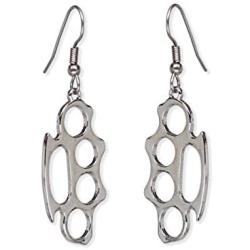 Brass Knuckles Polished Silver Finish Dangle Earrings