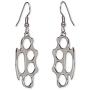 Brass Knuckles Polished Silver Finish Dangle Earrings