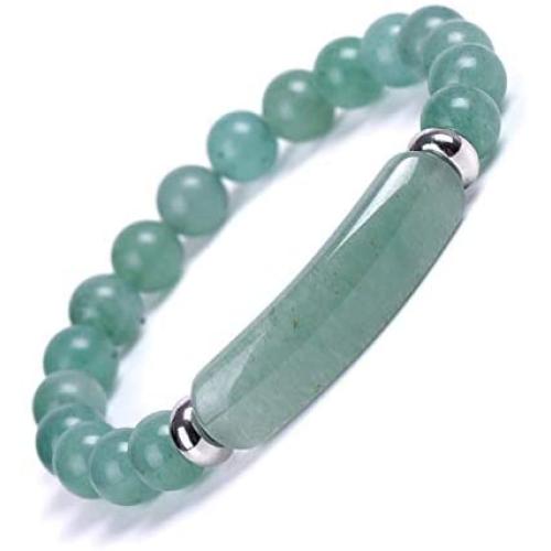 8MM Healing Stone Bracelets,Amethyst Natural Gemstone Charm Stretch Bracelet,Aventurine Jade Stretch Bracelet,Beads Chakra Crystal Energy Heart Charm Bracelet,Handmade Jewelry for Women