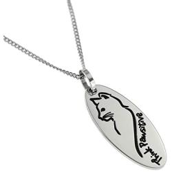 Joyful Sentiments Pet Jewelry Stainless Steel Think Pawsitive Oval Shape Cat Pendant Necklace 18 Inch Chain with 3 Inch Extender