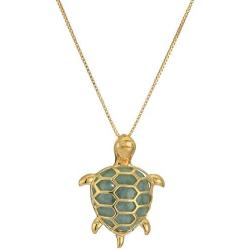 18k Yellow Gold Plated Sterling Silver Genuine Green Jade Turtle Pendant Necklace, 18''