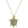 18k Yellow Gold Plated Sterling Silver Genuine Green Jade Turtle Pendant Necklace, 18''