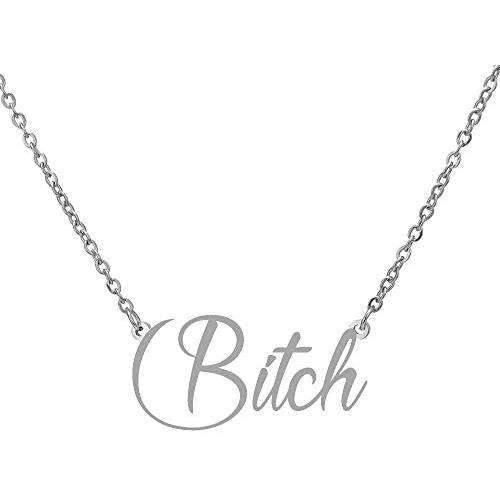 Yanluu Stainless Steel 18K Gold Plated Bitch Words Necklace 18inch