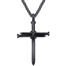 PAMTIER Mens Stainless Steel Nail Cross Pendant Necklace Christian Jesus Christ Silver Gold Black