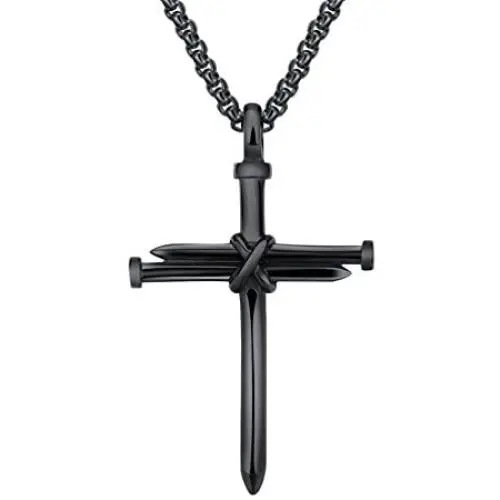 PAMTIER Mens Stainless Steel Nail Cross Pendant Necklace Christian Jesus Christ Silver Gold Black PAMTIER Mens Stainless Steel Nail Cross Pendant Necklace Christian Jesus Christ Silver Gold Black