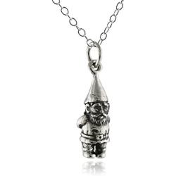 FashionJunkie4Life Sterling Silver Tiny 3D Garden Gnome Charm Necklace, 18'' Chain, Fairy Tale Jewelry
