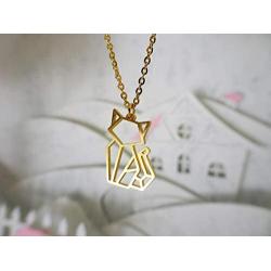 La Menagerie Cat Gold Origami Jewelry - Gold Geometric Chain Necklace – 18 Karat Plated Gold Necklace for Women & Girls – Stylish Cat Pendant Necklace