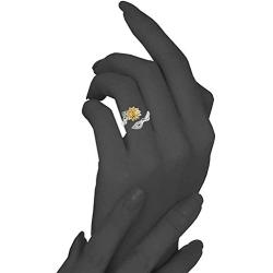 AILAAILA You are My Sunshine Sunflower Ring Stainless Steel Adjustable Cubic Zirconia Jewelry Size 4-10