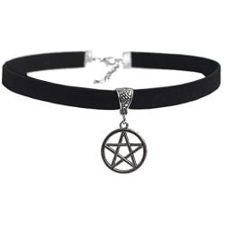 Xileg 1 pc Jewelry Choker Necklace Black 10 mm Flat Suede Cord Pentagram Star Charm Choker Necklace