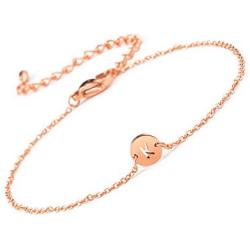 VU100 Hypoallergenic Initial Letter Bracelet for Women Teen Girls Mom Daughter Girlfriend Wife, Silver/Gold/Rose Gold, 316L Stainless Steel Disc Alphabet Adjustable Chain Jewelry Gifts