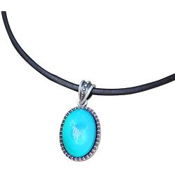 Magic Color Change Mood Stone in Antique Sterling Silver Finish Classic Oval Pendant Leather Necklace Mood Necklace