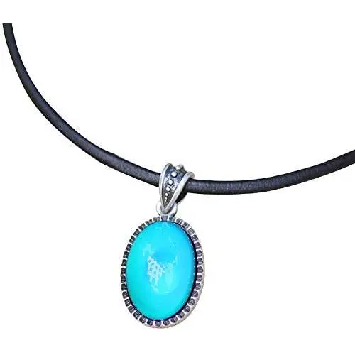 Magic Color Change Mood Stone in Antique Sterling Silver Finish Classic Oval Pendant Leather Necklace Mood Necklace Magic Color Change Mood Stone in Antique Sterling Silver Finish Classic Oval Pendant Leather Necklace Mood Necklace