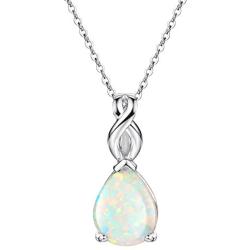 Opal Necklace Sterling Silver Teardrop Pendant October Birthstone Jewelry for Women 18 inch