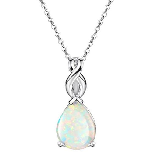 Opal Necklace Sterling Silver Teardrop Pendant October Birthstone Jewelry for Women 18 inch