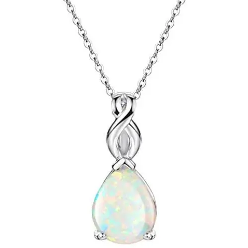 Opal Necklace Sterling Silver Teardrop Pendant October Birthstone Jewelry for Women 18 inch Opal Necklace Sterling Silver Teardrop Pendant October Birthstone Jewelry for Women 18 inch