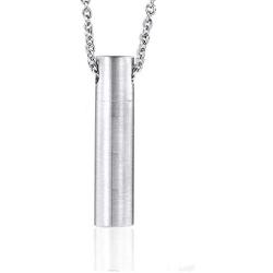 ZDBDH Personalized Memorial Keepsake Bereavement Gift Brushes Stainless Steel Bar Cylinder Cremation Pendant Necklace Loss of Dad Mom Pet Necklace for Pet Human Ashes,Free Chain 20''