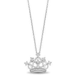 Jewelili Enchanted Disney Fine Jewelry Sterling Silver 1/10 CTTW Multi Princess Tiara Pendant