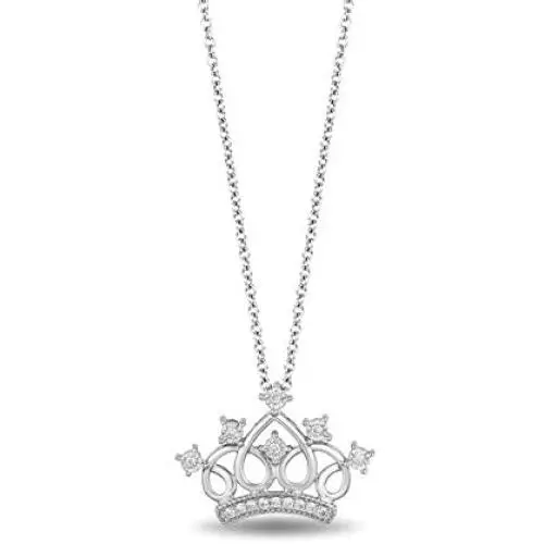 Jewelili Enchanted Disney Fine Jewelry Sterling Silver 1/10 CTTW Multi Princess Tiara Pendant