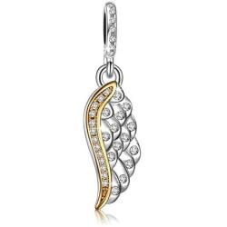 NINAQUEEN Angel Wings Charms 925 Sterling Silver Gold Plated Dangle Beads Charms for Necklace Lucky Charms with 5A Cubic Zirconia Birthday Gifts for Daughter Mom