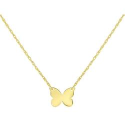 14k Yellow Gold Mini Butterfly Necklace with Spring Ring Clasp ( 16'' to 18'' Adjustable Chain )