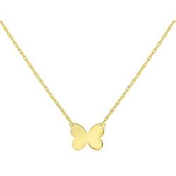 14k Yellow Gold Mini Butterfly Necklace with Spring Ring Clasp ( 16'' to 18'' Adjustable Chain )