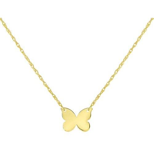 14k Yellow Gold Mini Butterfly Necklace with Spring Ring Clasp ( 16'' to 18'' Adjustable Chain )