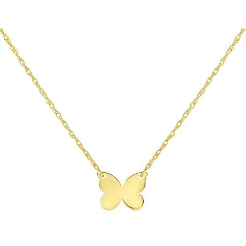 14k Yellow Gold Mini Butterfly Necklace with Spring Ring Clasp ( 16'' to 18'' Adjustable Chain )