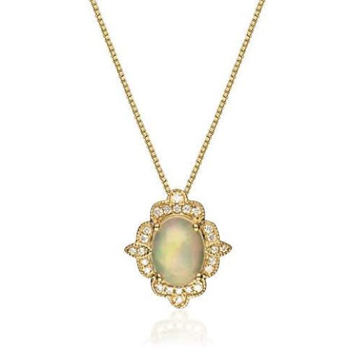 Gin & Grace 10K Yellow Gold Natural Opal Diamond (I1,I2) Pendant for Women