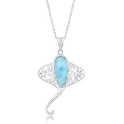 Nautical Stingray Caribbean Natural Larimar Gemstone Sterling Silver Pendant 18’’ Necklace Jewelry for Women or Teens