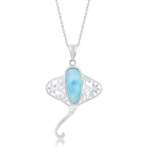 Nautical Stingray Caribbean Natural Larimar Gemstone Sterling Silver Pendant 18’’ Necklace Jewelry for Women or Teens Nautical Stingray Caribbean Natural Larimar Gemstone Sterling Silver Pendant 18’’ Necklace Jewelry for Women or Teens