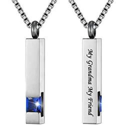 Silver Square Bar With Dark Blue Zircon Cremation Urn Necklace for Ashes Memorial Pendant stainless steel Jewelry