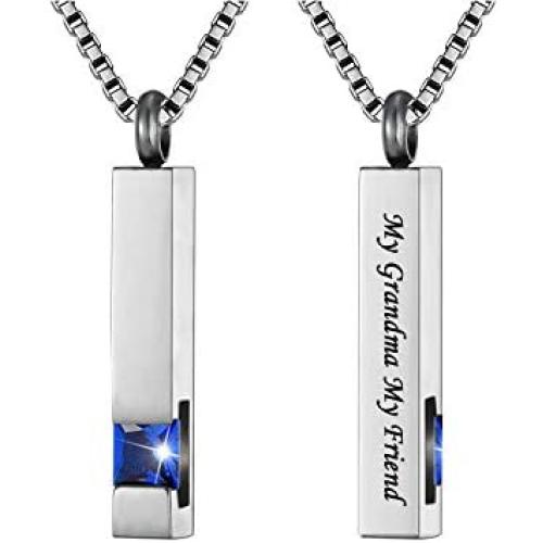 Silver Square Bar With Dark Blue Zircon Cremation Urn Necklace for Ashes Memorial Pendant stainless steel Jewelry