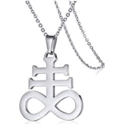 Silver Stainless Steel Church of Satan Satanic Leviathan Religions Cross Pendant Necklace, 22 Inch Chain