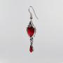 Valentines Day Red Heart Romance Dangle Earrings Austrian Crystals Thorns and Roses Silver Finish