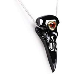 Skullis Necklace of Gemstone Carved Crystal Raven Skull Pendant, for Men and Women. Skull Jewelry.