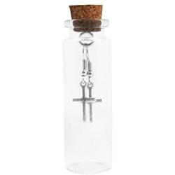 epiphaneia Silver Cross Dangle Earrings In A Glass Gift Bottle - Stainless Steel. Women, Teen and Girls Christian Religious Jewelry - Great Gifts for Mothers Day, Birthday, Christmas, Baptism - Mom