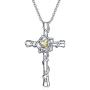 UCADRIT Cross with Rose Necklace 925 Sterling Silver with Simulated Birthstone Cross Jewelry for Women
