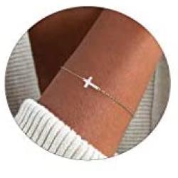 CHESKY 14K Gold/Silver Plated Sideways Cross Link Chain Bracelet Tiny Faith Chain Bracelet Handmade Adjustable Charm Bracelet for Women Jewelry