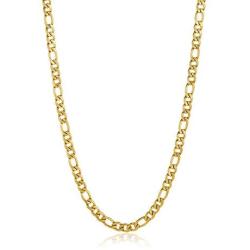 The Bling Factory 7mm 24k Yellow Gold Plated Stainless Steel Flat Figaro Chain Necklace