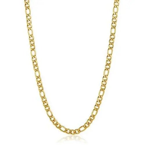 The Bling Factory 7mm 24k Yellow Gold Plated Stainless Steel Flat Figaro Chain Necklace The Bling Factory 7mm 24k Yellow Gold Plated Stainless Steel Flat Figaro Chain Necklace