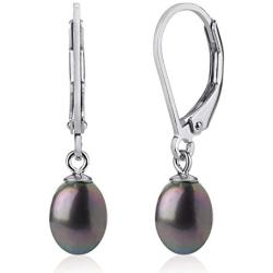 Sterling Silver Genuine Freshwater Cultured Peacock 7-8mm Drop Pearl Dangling Leverback Earrings